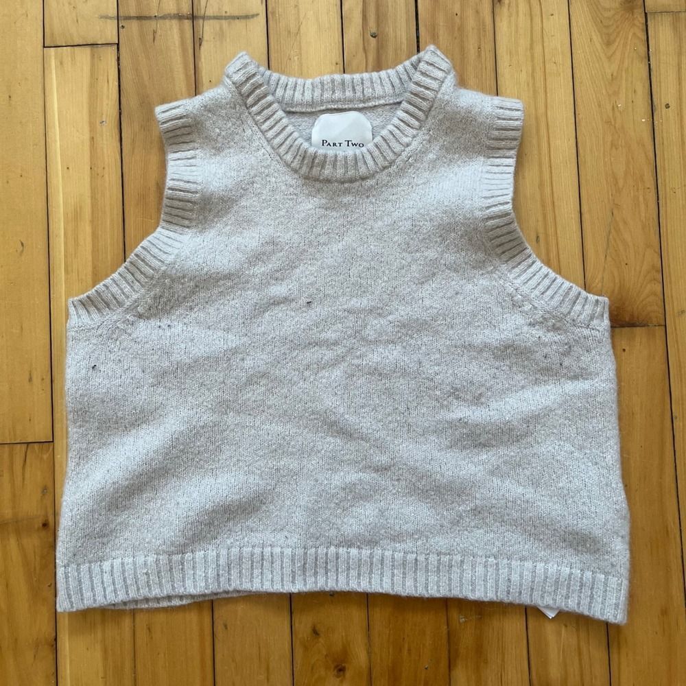 PART TWO Tan Knit Mock Neck Sleeveless Sweater Vest XL Alpaca Wool vest